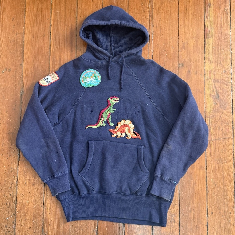Vintage 50s 60s Sears Double Face Thermal Hoodie 2-Ply Navy Blue Patched Large